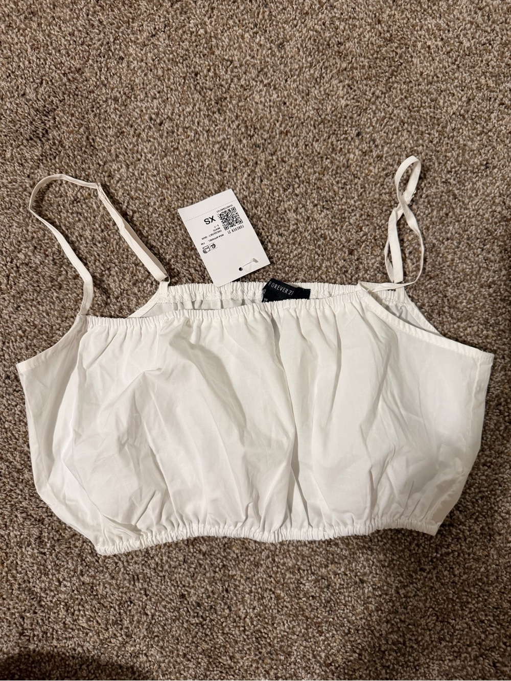 Forever 21 White Smocked Hem Cropped Cami